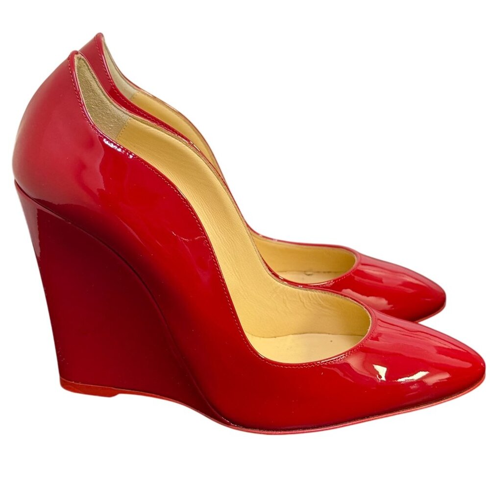 Christian Louboutin Elegant Red Patent Leather Wedge Heels Paris 6 - Picture 6 of 10